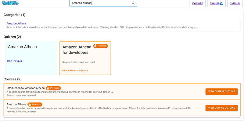 Amazon Athena on the quizalto platform